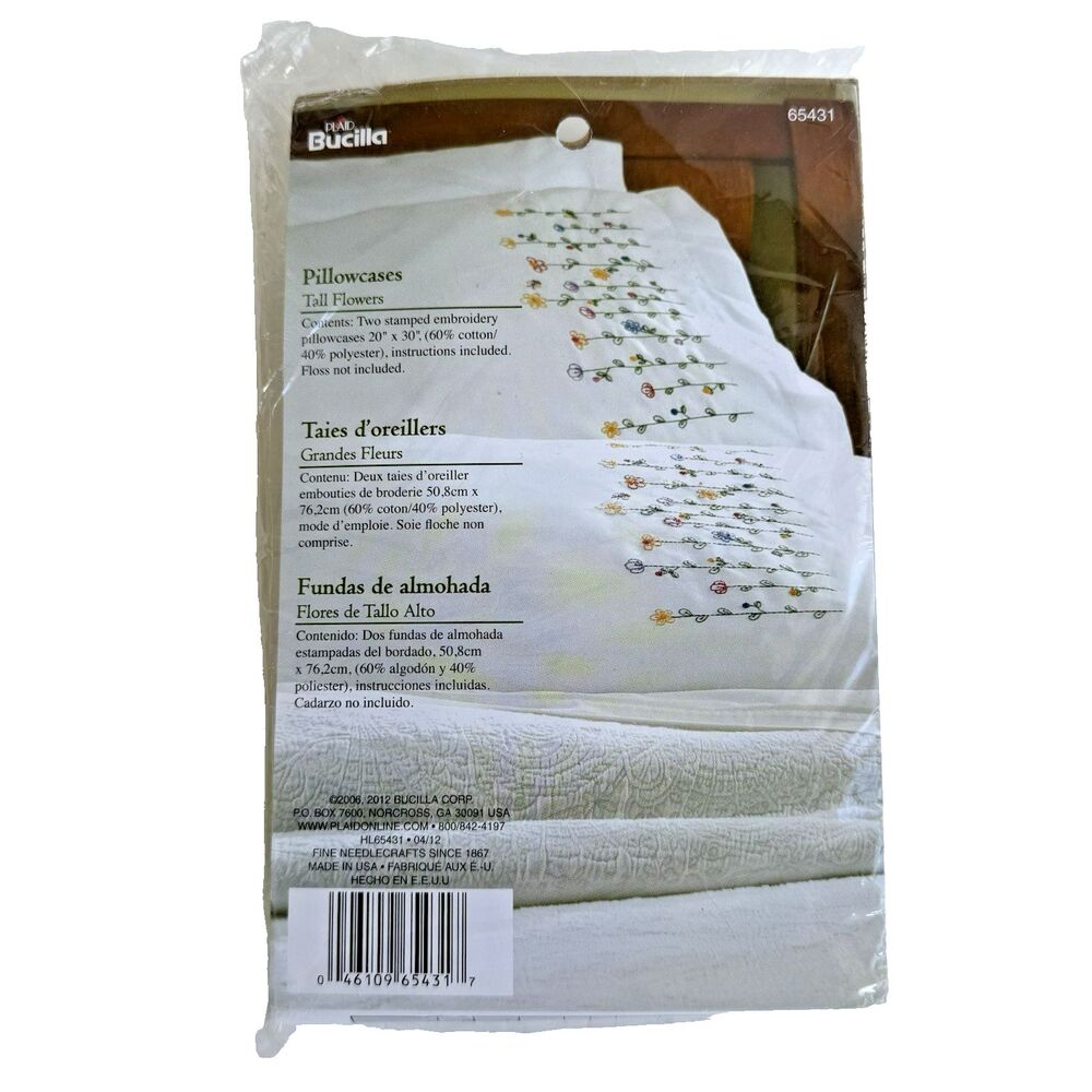 Bucilla Stamped Embroidery Pillowcases Tall Flowers 65431 Embroidery 2012 NEW